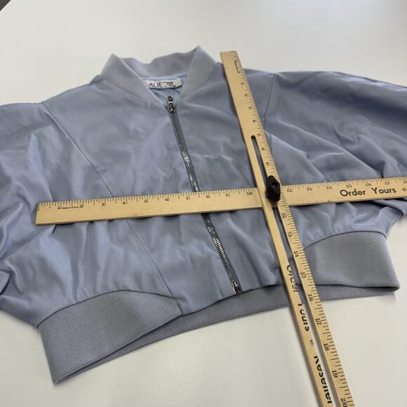 Aliette Jacket‎ Womens Medium Blue Nicole Cropped Puff Sleeve Bomber Zip Up NYC - Picture 9 of 12